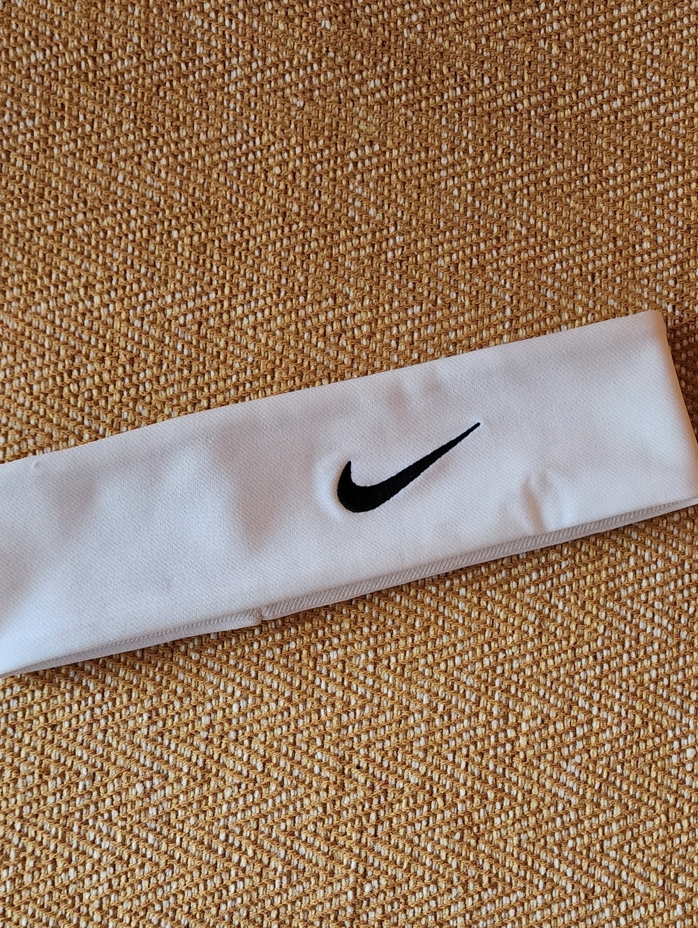 Nike White Headband with Black Swoosh Logo
